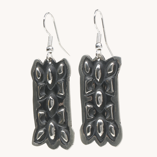 Navajo Silver Repousse Stamped Earrings