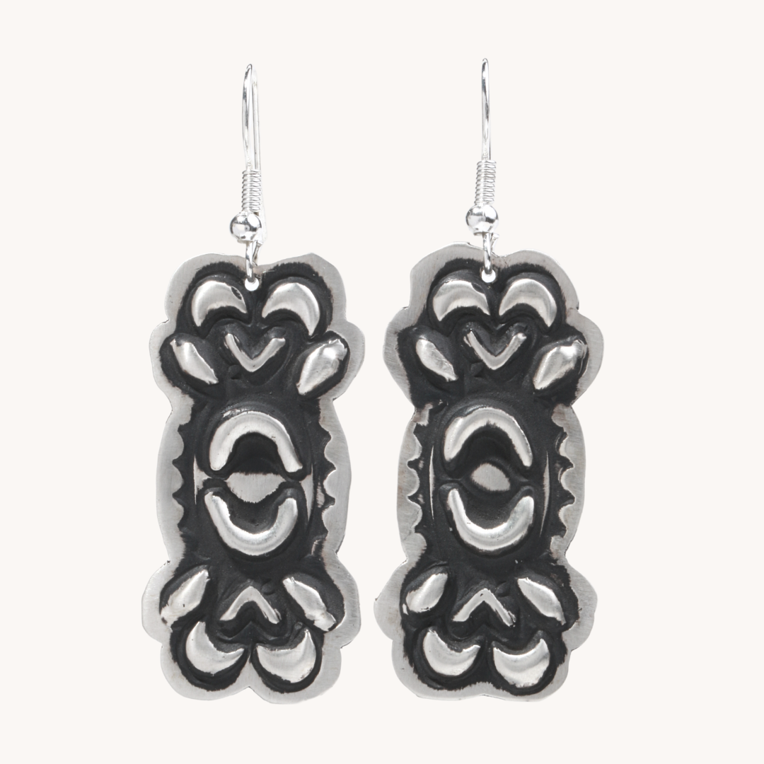 Navajo Silver Repousse Stamped Earrings