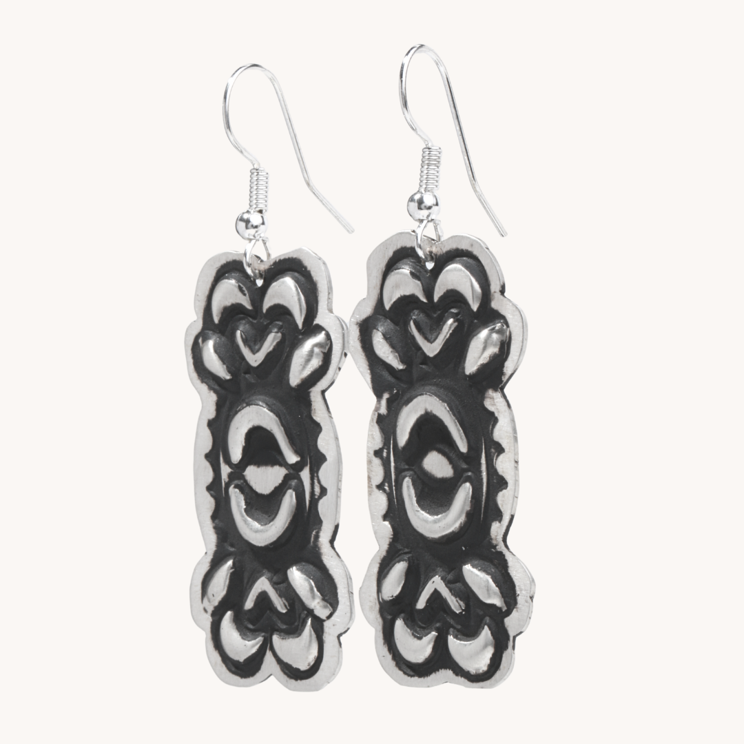 Navajo Silver Repousse Stamped Earrings