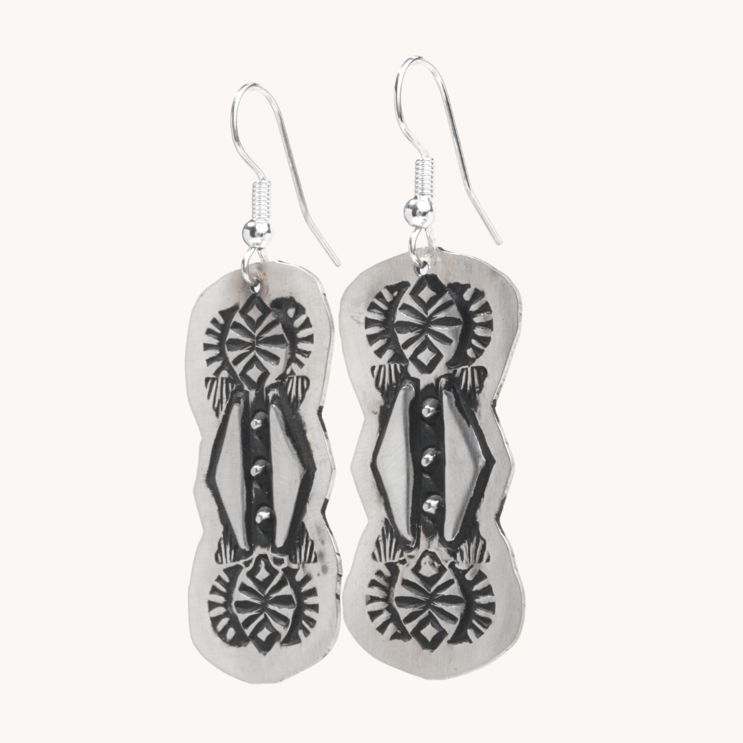 Navajo Silver Repousse Stamped Earrings