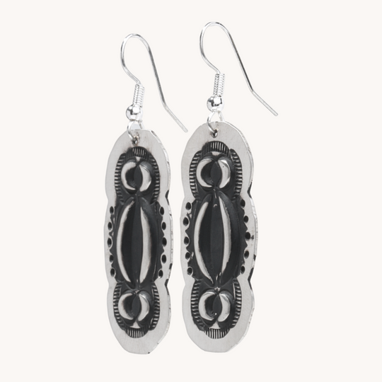 Navajo Silver Repousse Stamped Earrings