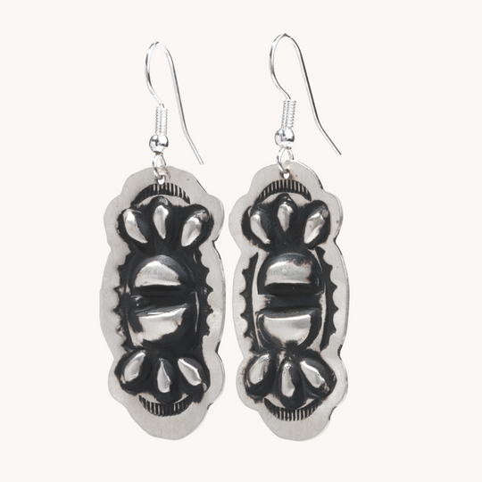 Navajo Silver Repousse Stamped Earrings