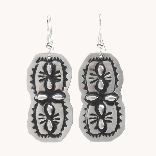 Navajo Silver Repousse Stamped Earrings