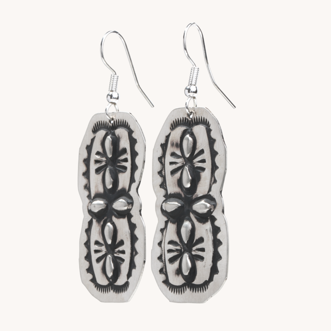 Navajo Silver Repousse Stamped Earrings