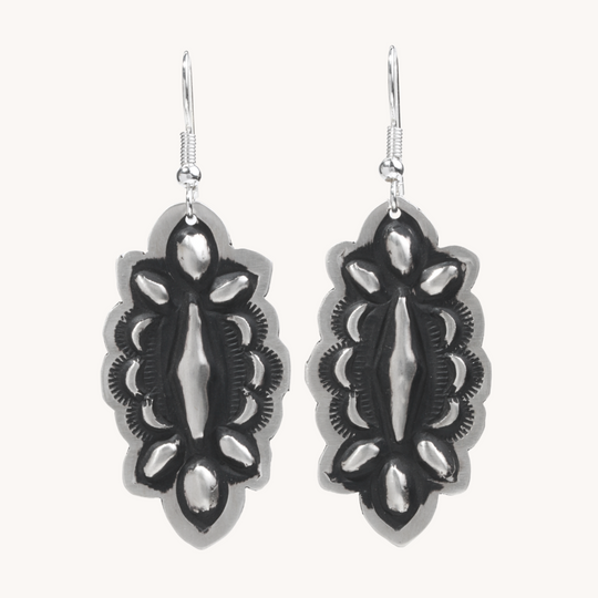 Navajo Silver Repousse Stamped Earrings