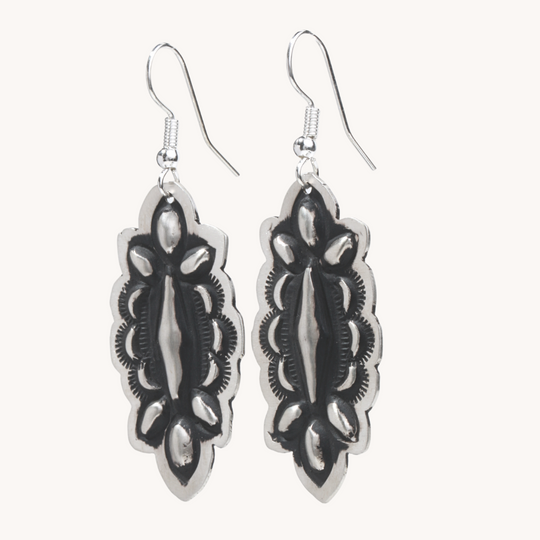 Navajo Silver Repousse Stamped Earrings