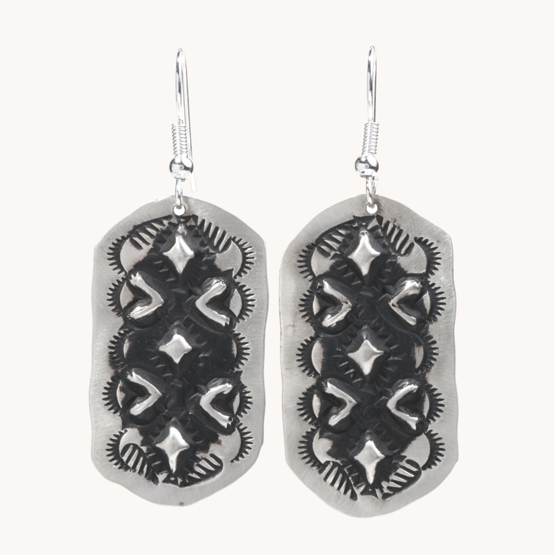 Navajo Silver Repousse Stamped Earrings