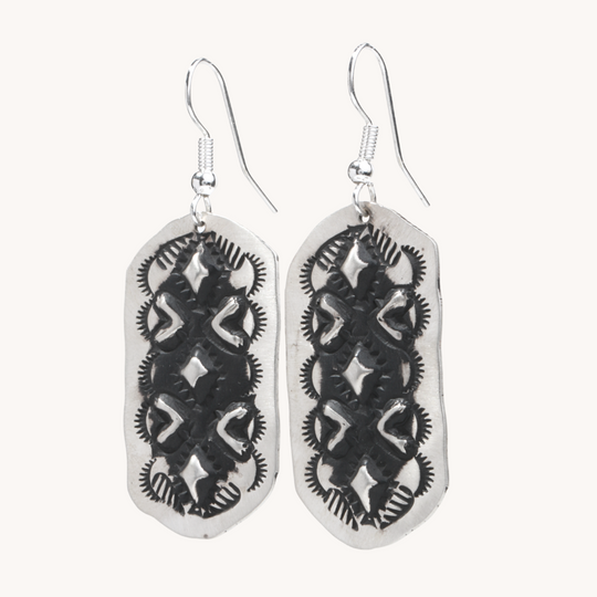 Navajo Silver Repousse Stamped Earrings