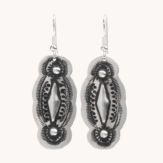 Navajo Silver Repousse Stamped Earrings