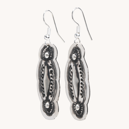 Navajo Silver Repousse Stamped Earrings