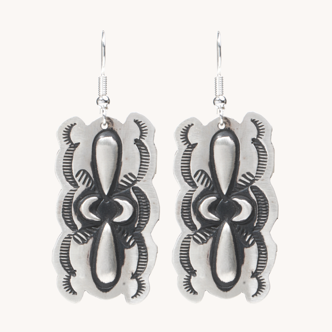 Navajo Silver Repousse Stamped Earrings