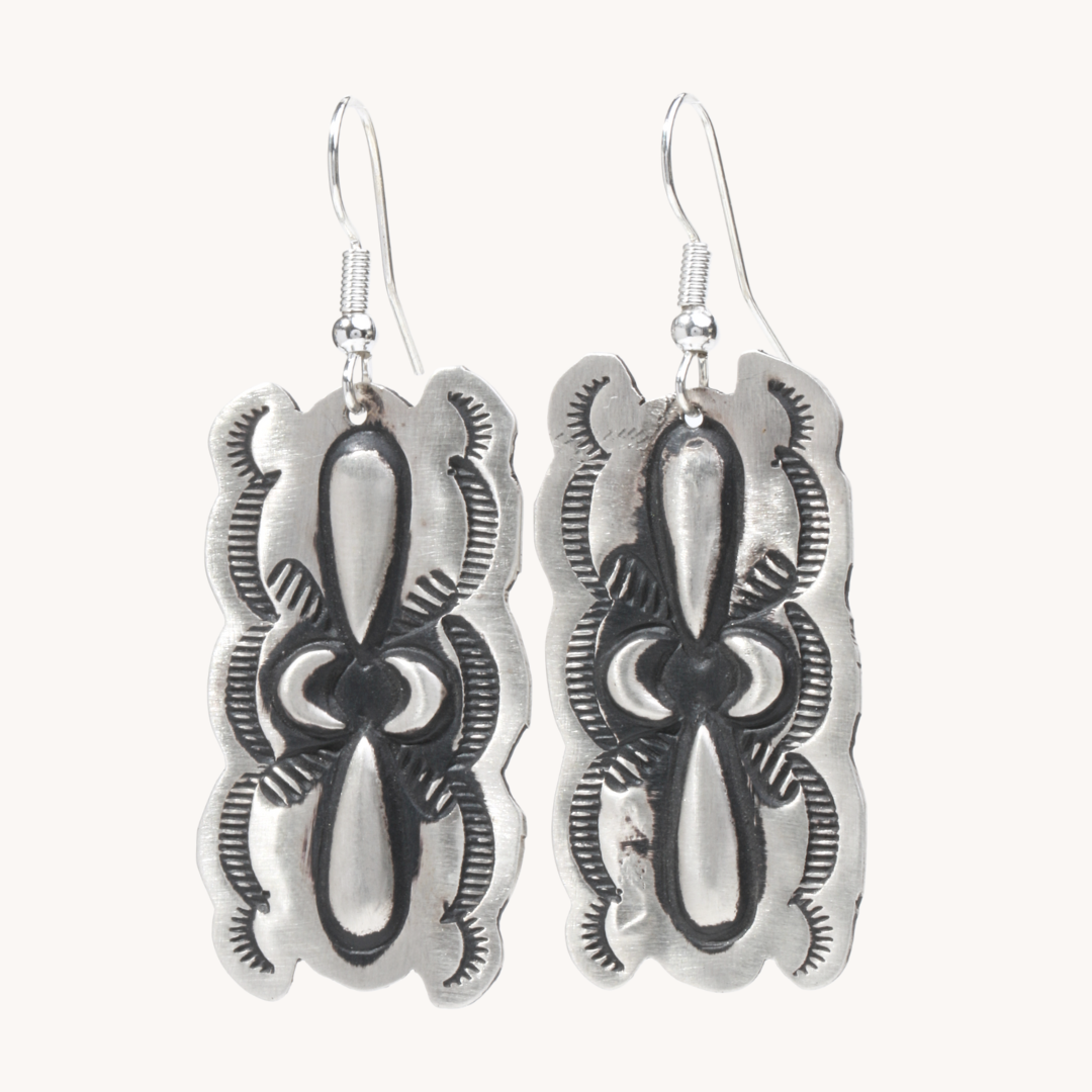 Navajo Silver Repousse Stamped Earrings