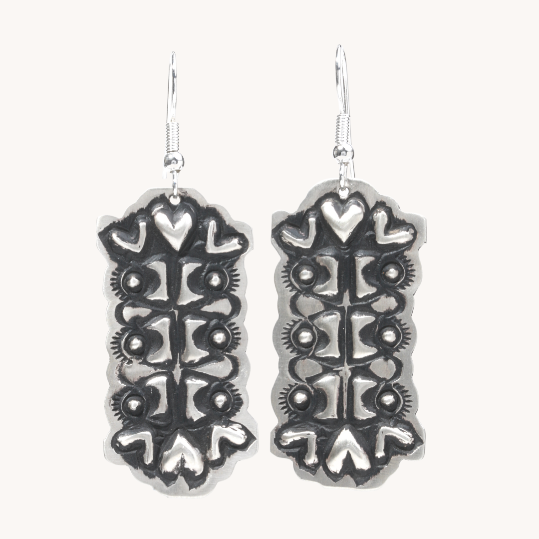 Navajo Silver Repousse Stamped Earrings