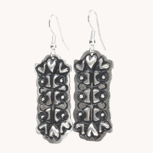 Navajo Silver Repousse Stamped Earrings