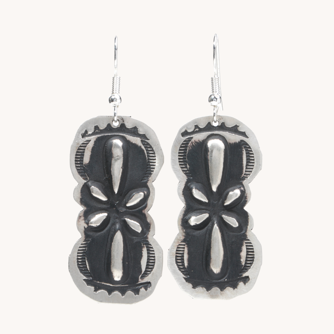 Navajo Silver Repousse Stamped Earrings