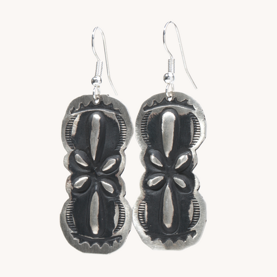 Navajo Silver Repousse Stamped Earrings