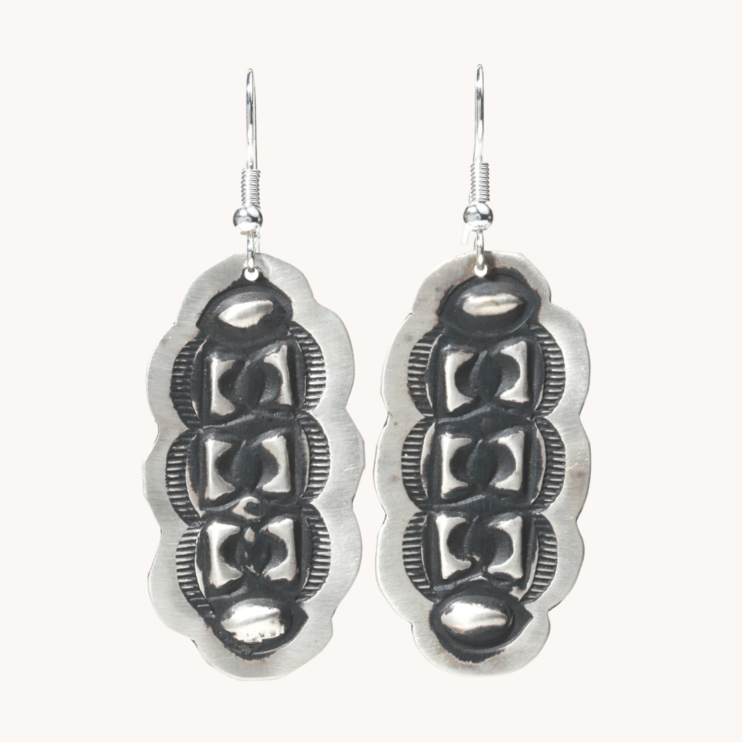 Navajo Silver Repousse Stamped Earrings