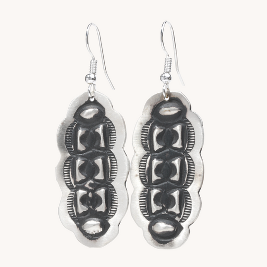 Navajo Silver Repousse Stamped Earrings