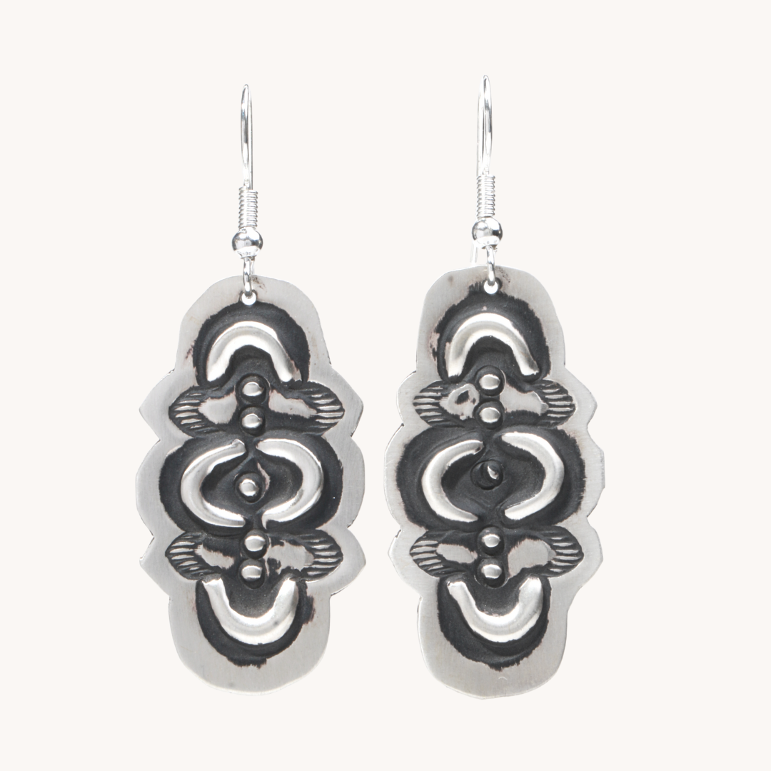 Navajo Silver Repousse Stamped Earrings