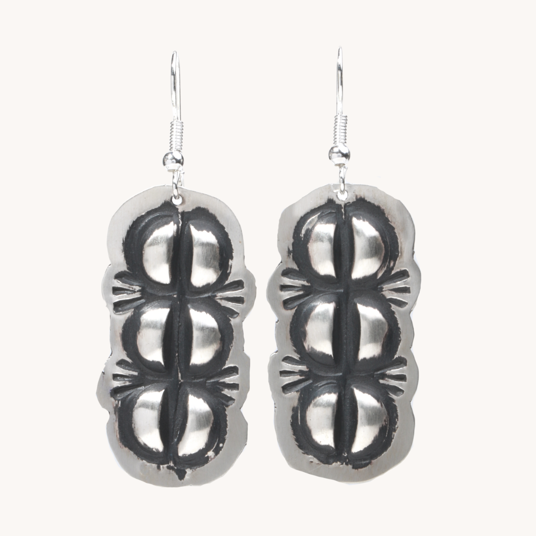 Navajo Silver Repousse Stamped Earrings