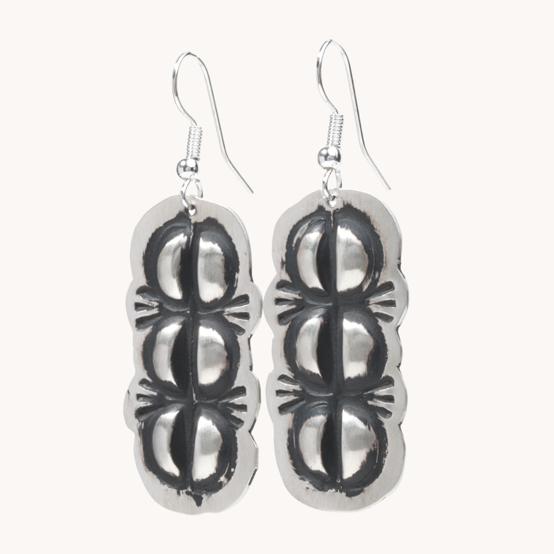 Navajo Silver Repousse Stamped Earrings