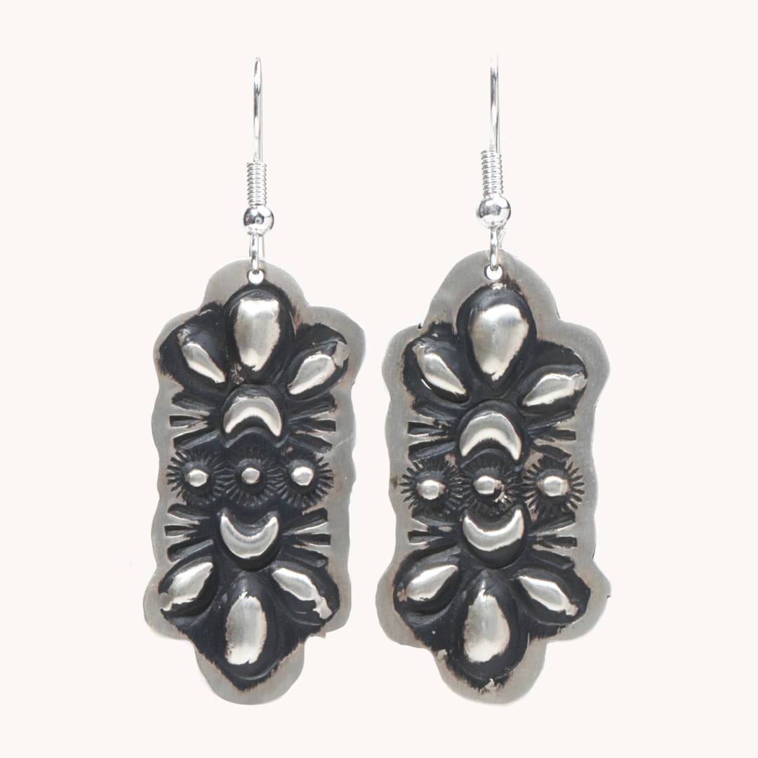 Navajo Silver Repousse Stamped Earrings