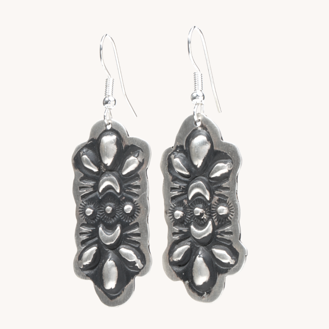 Navajo Silver Repousse Stamped Earrings