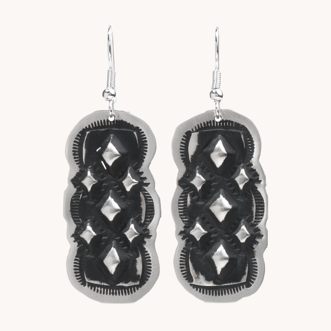 Navajo Silver Repousse Stamped Earrings