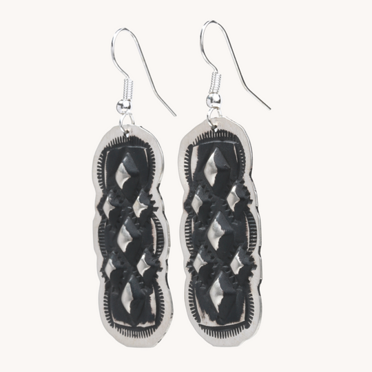 Navajo Silver Repousse Stamped Earrings