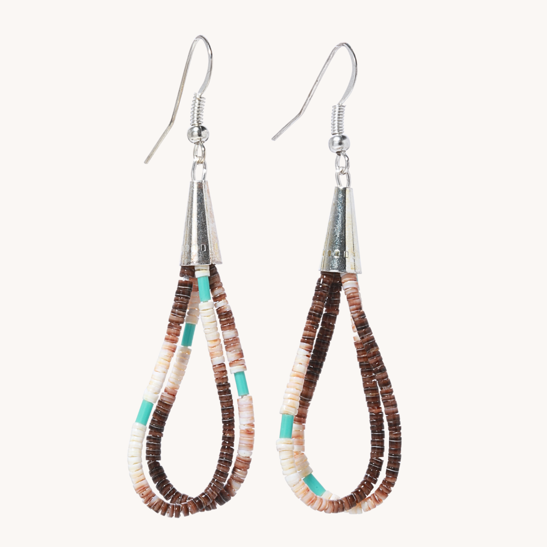 Beaded Heishe and Turquoise Dangle Earrings