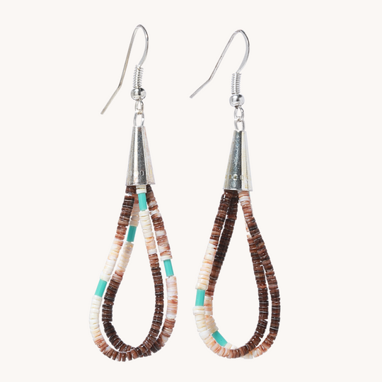 Beaded Heishe and Turquoise Dangle Earrings