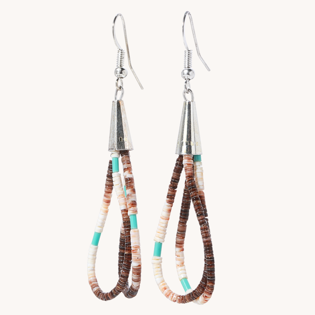 Beaded Heishe and Turquoise Dangle Earrings