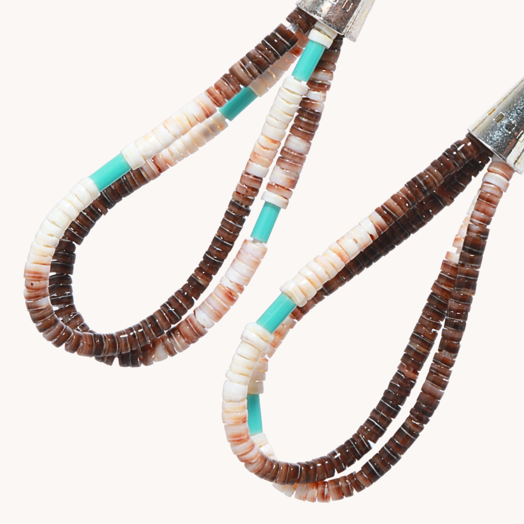 Beaded Heishe and Turquoise Dangle Earrings