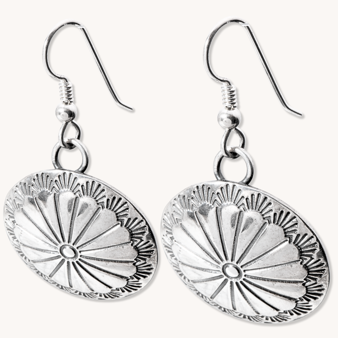 Sterling Silver Concho Dangle Earrings