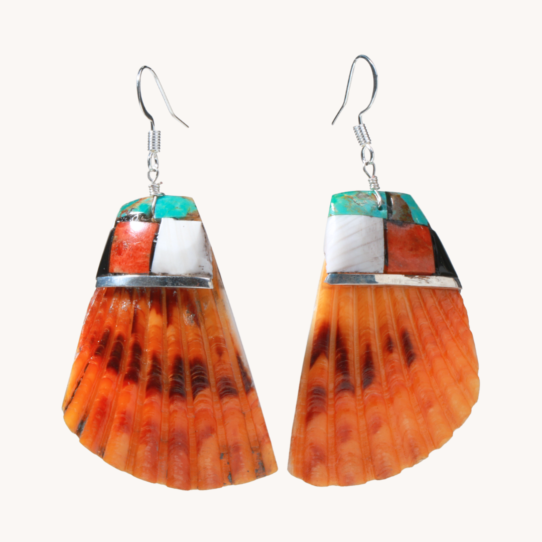 Turquoise Inlay Shell Earrings