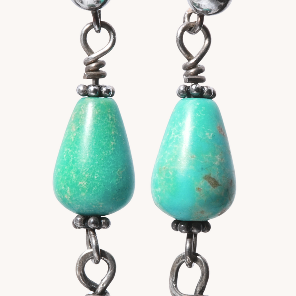 Vintage Turquoise & Feather Drop Earrings