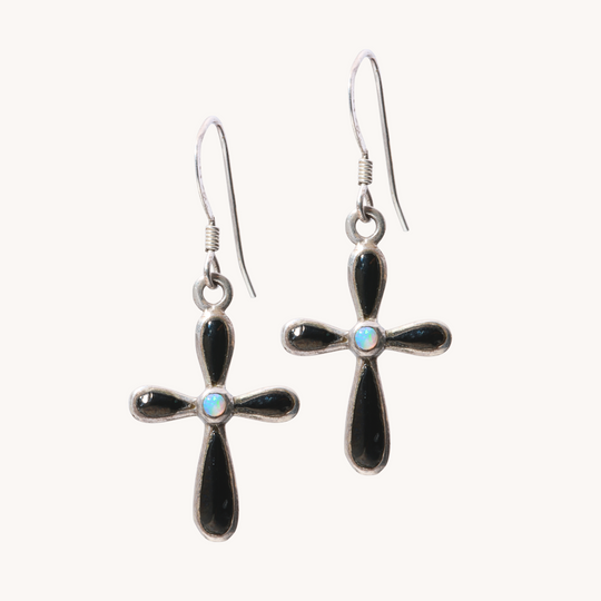 Onyx & Opal Cross Earrings