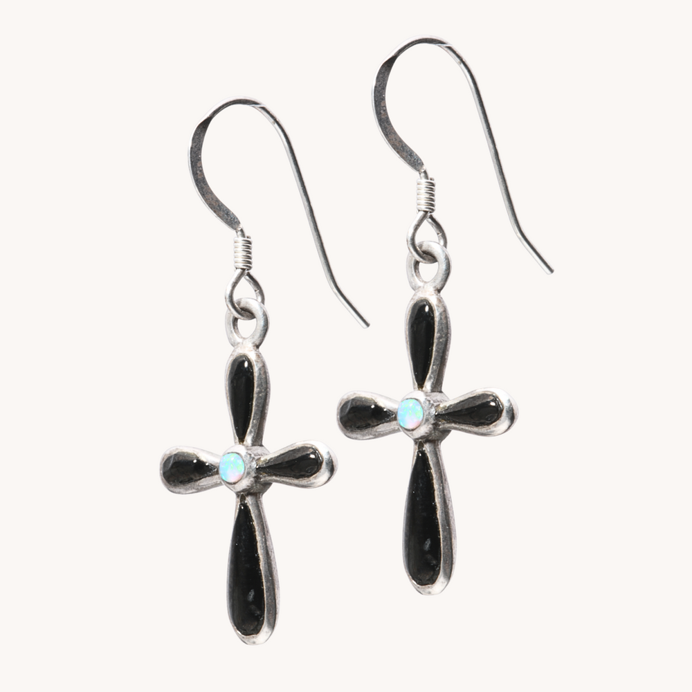 Onyx & Opal Cross Earrings