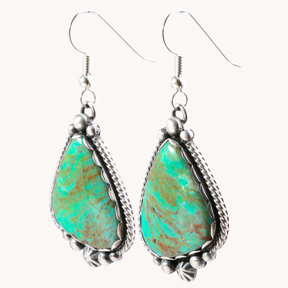 Turquoise Dangle Earrings with Scalloped Bezel