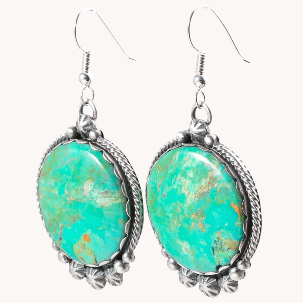 Turquoise Dangle Earrings with Scalloped Bezel