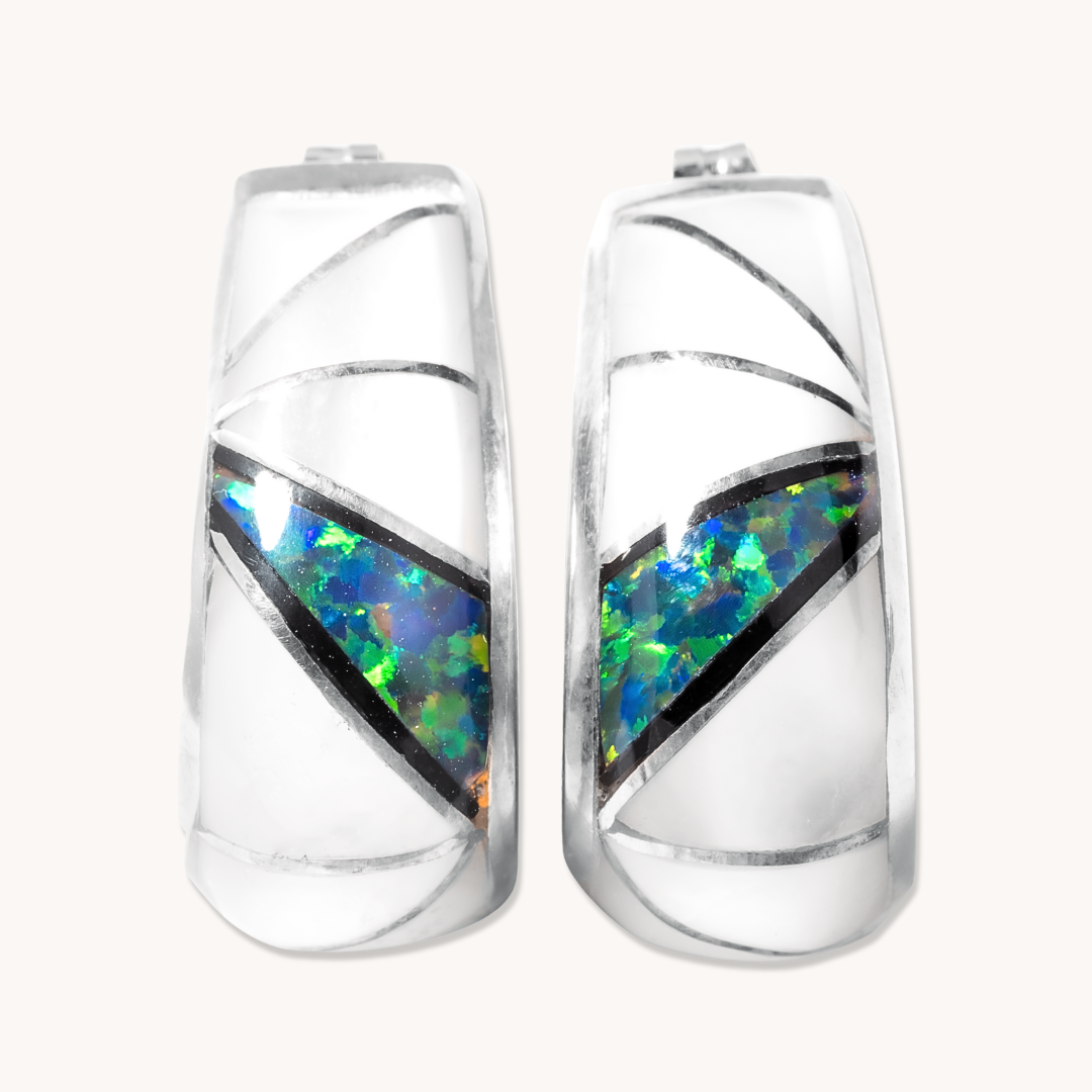 Green Opal and Mother of Pearl Inlay Earrings