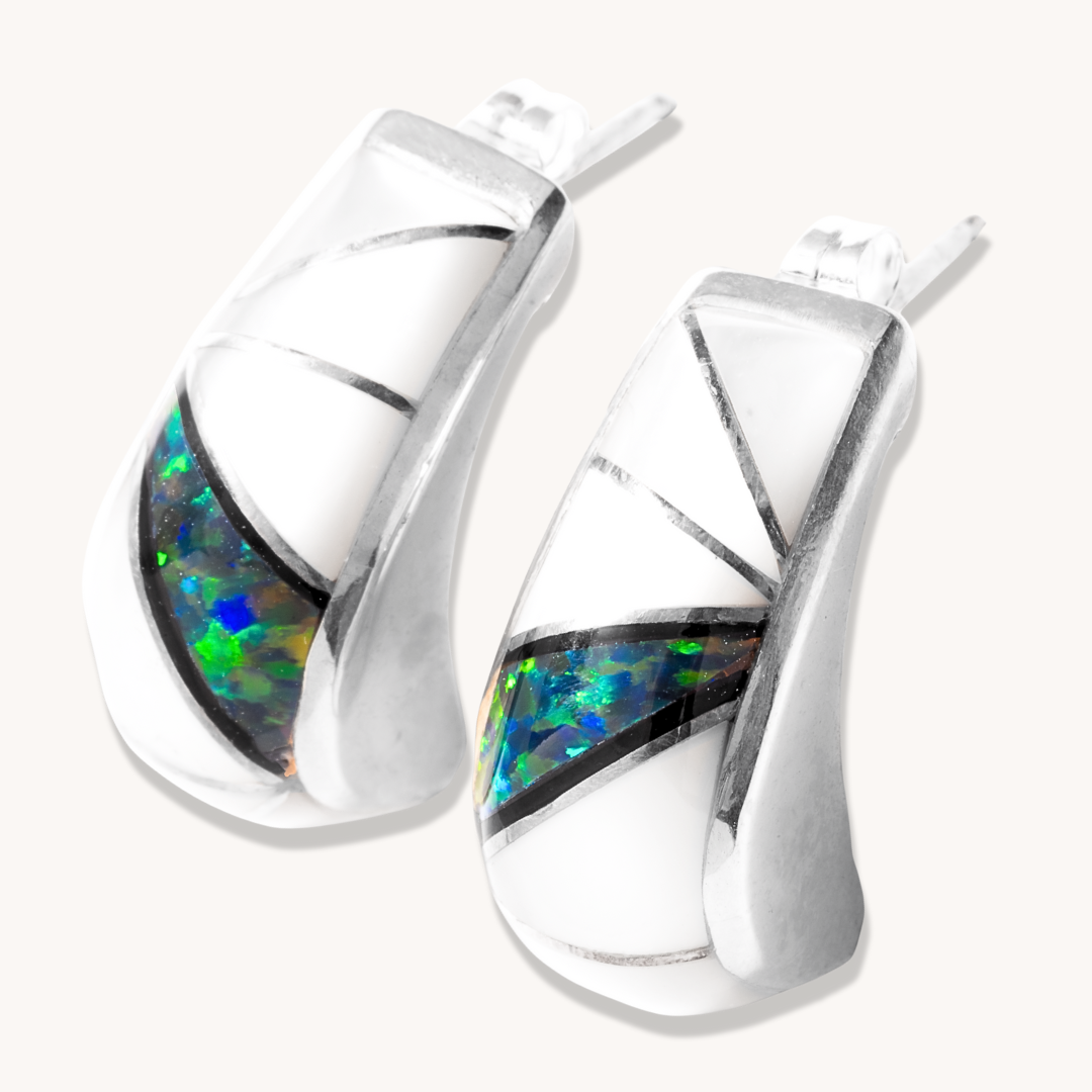 Green Opal and Mother of Pearl Inlay Earrings