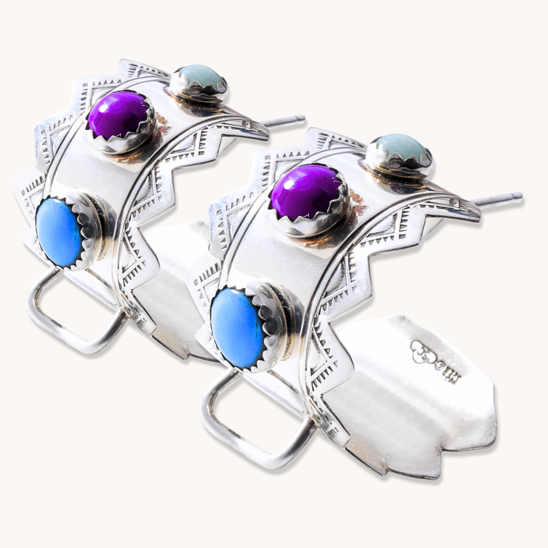 Wide Hoop Earrings with Turquoise and Mojave