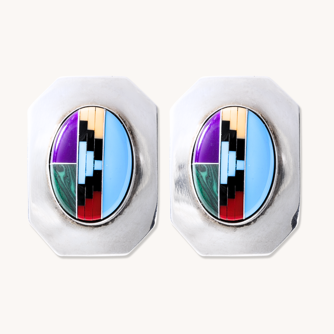 Multi-Stone Inlay Post Earrings