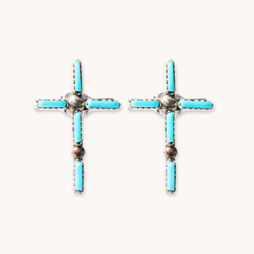 Vintage Zuni Petit Point Turquoise Cross Earrings