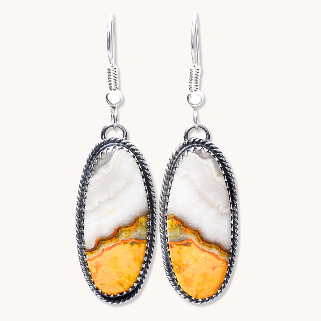 Bumblebee Jasper Dangle Earrings with Twist Wire Border