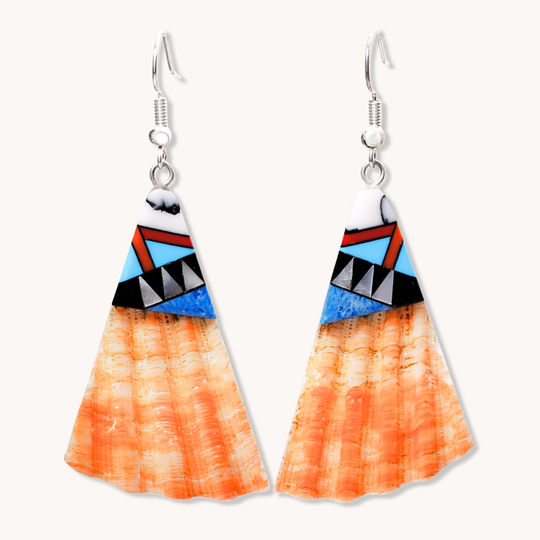 Shell Dangle Earrings with Multi-Stone Inlays
