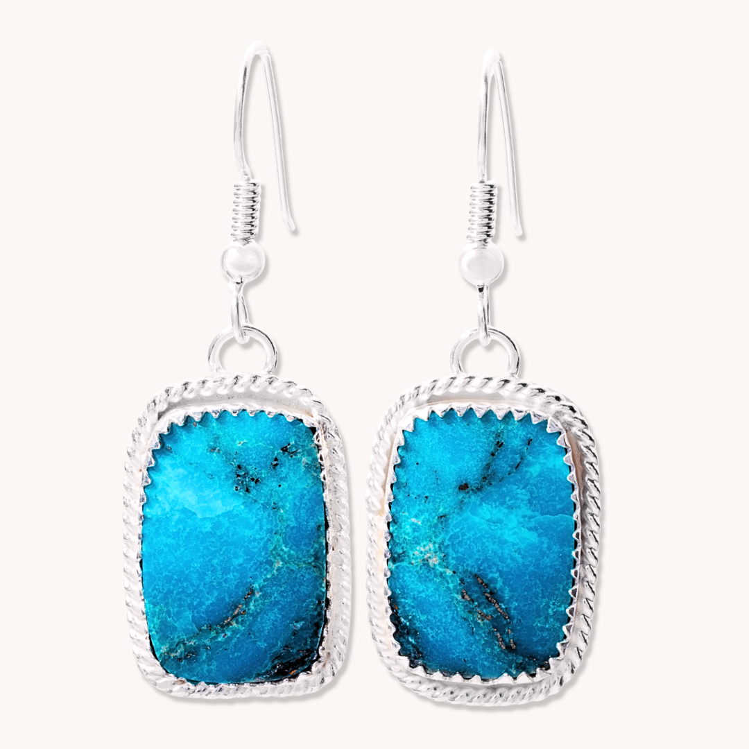 Rectangle Turquoise Dangle Earrings