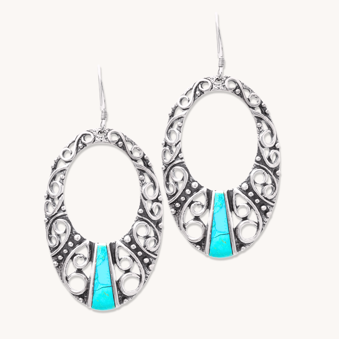 Filigree Dangle Earrings with Turquoise Accents