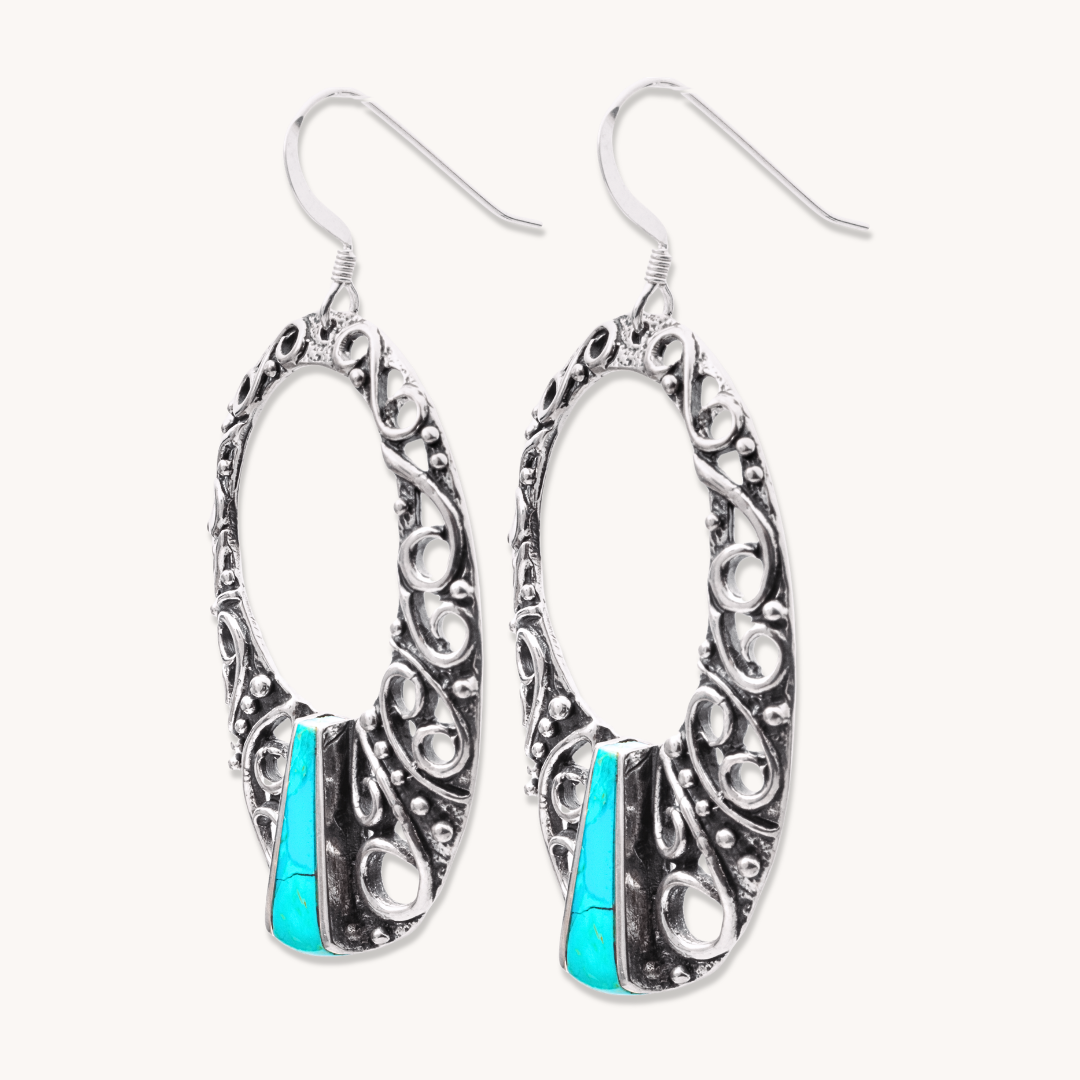 Filigree Dangle Earrings with Turquoise Accents